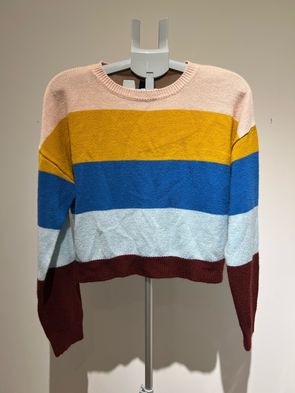 Striped Colourblock Retro Cozy Multicoloured Chic Crewneck Sweater Women's Small